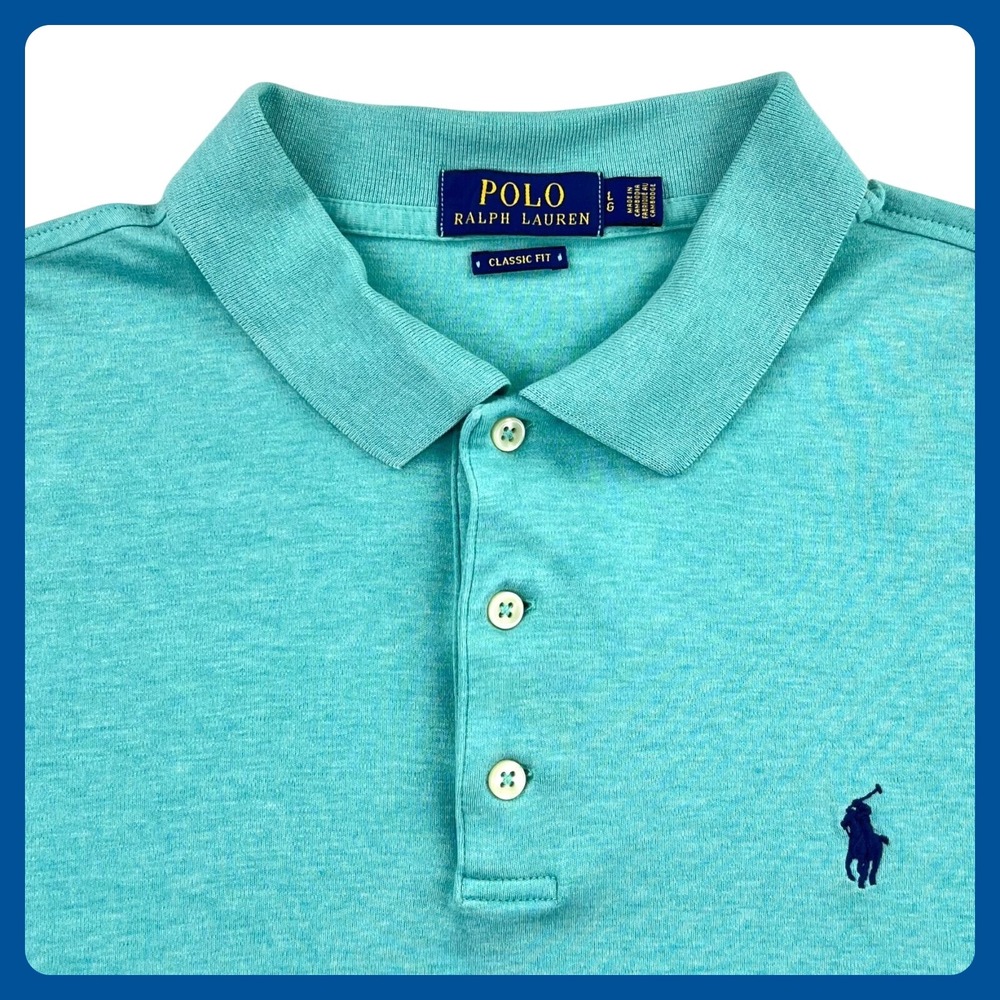 Polo Ralph Lauren Classic‎ Fit Men Large Teal Green 100% Cotton Short Sleeve